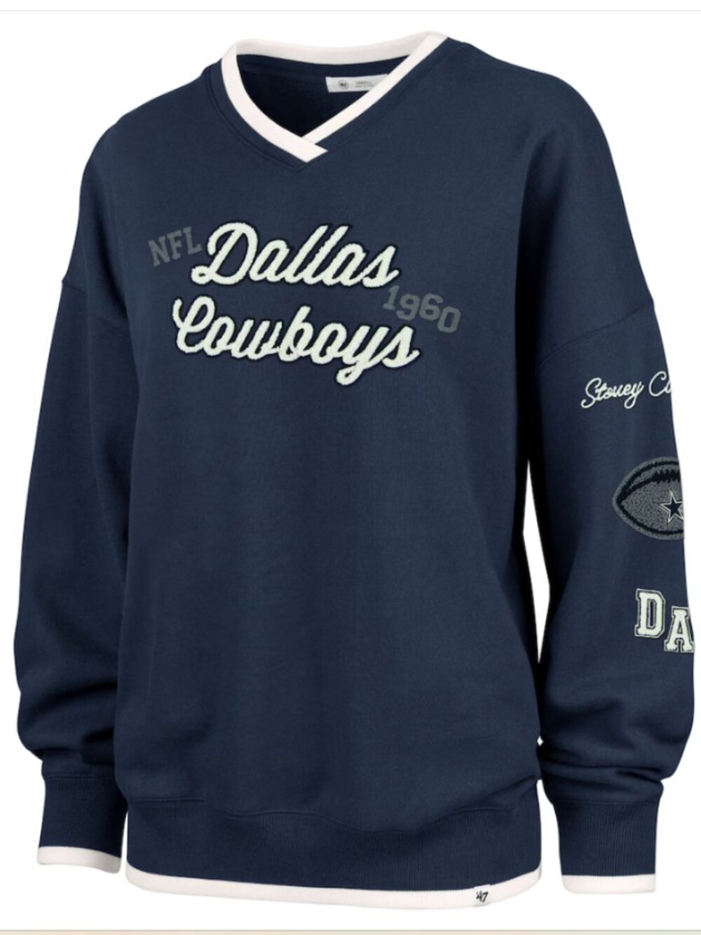 Dallas Cowboys Stoney Clover Lane '47 Oversized Eighties Pullover V-Neck Sweater